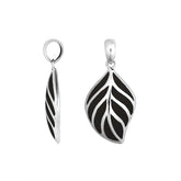 Handcrafted Sterling Silver Black Shell Leaf Pendant From Bali.
